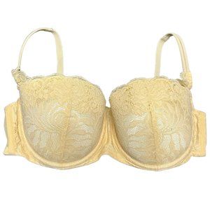 Vintage Victorias Secret Bra Yellow Lace Push Up‎ Balconette Underwire 36D